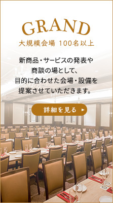 大規模会場 100名以上 新商品・サービスの発表や商談の場として、目的に合わせた会場・設備を提案させていただきます。